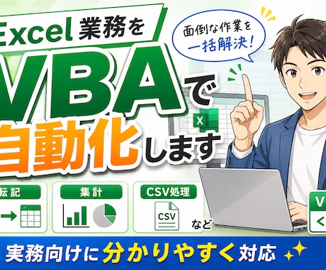 Excel作業をVBAで自動化します 転記・集計・CSV処理など実務向けに分かりやすく対応 イメージ1