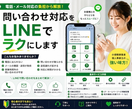 問い合わせ対応をLINEでラクにします 電話・メール対応をラクにしたい方向け｜公式LINE初期設定 イメージ1