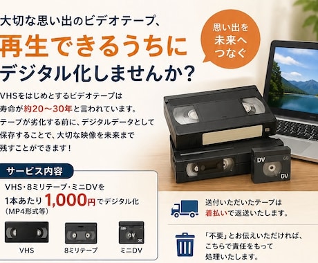 VHS・8ミリ・ミニDVのデジタル化代行します 一本１０００円！！１０本ごとに一本無料！！ イメージ1