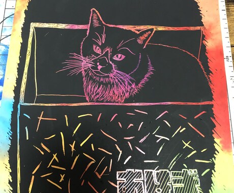自分の好きな物や動物人物画など描きます スクラッチボードでイラストを削って世界に一つしかない絵を！ イメージ2