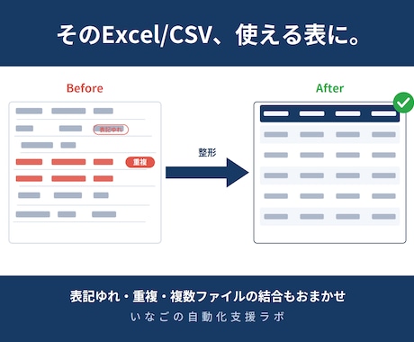 ぐちゃぐちゃExcel/CSVを使える表に整えます イメージ1