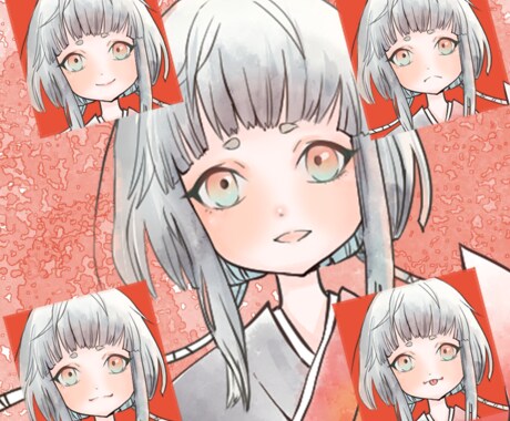 既製品のキャラクターアイコンを販売しています オーダーやりとり不要/和装の女の子表情5種+お面5種 イメージ1
