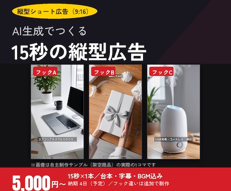 AI動画生成で縦型ショート動画の広告を作ります イメージ1