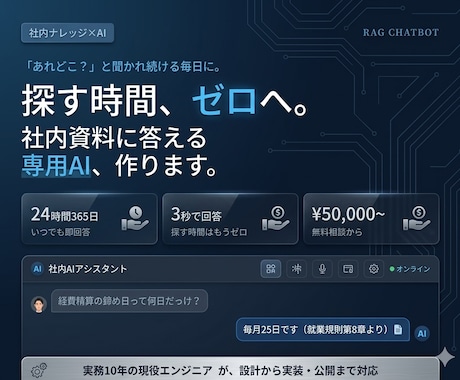 社内資料に答えるAIチャットbotを作ります 「あの資料どこ？」を解決｜RAG・LINE連携対応 イメージ1