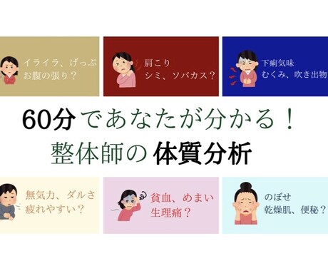 整体師が体質を分析してピッタリの健康法を教えます 〜すぐ活かせる！売れっ子整体師の60分間「体質分析相談」〜 イメージ1
