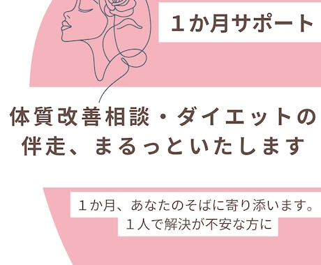 体質改善相談・ダイエットの伴走、まるっといたします １か月、あなたのそばに寄り添います。１人で解決が不安な方に イメージ1
