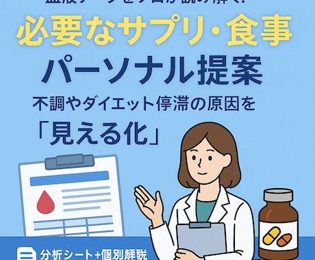 サプリ×食事改善アドバイス【血液検査分析】します 【疲れ・不調・痩せない】プロが読むあなたの体の説明書PDF付 イメージ2