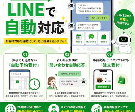 店舗向けLINE Bot・自動受付を制作します 【先着5名】予約・問い合わせ・注文受付をLINEで自動化！ イメージ2