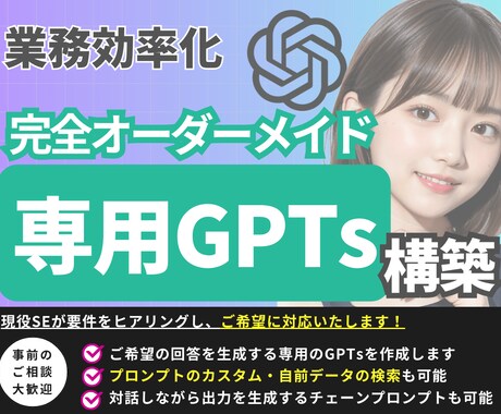 完全オーダーメイドの【専用GPTs】を納品します 【業務効率を劇的に変える】生成AIのプロが専用GPT開発 イメージ1