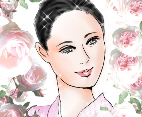 キラキラ☆ゴージャスな似顔絵お描きします 美しいバラがあなたを飾ります... SNS、プレゼント用に♪ イメージ2