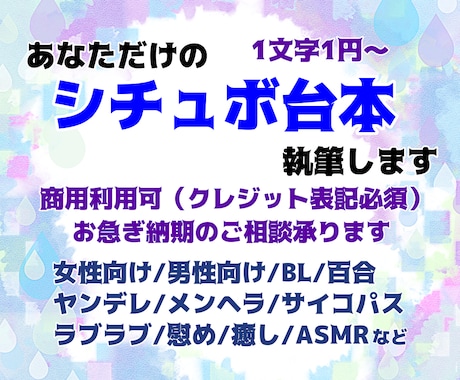 シチュエーションボイス・音声作品台本を執筆致します 《1文字1円~》あなただけのオリジナル台本作ります！ イメージ1