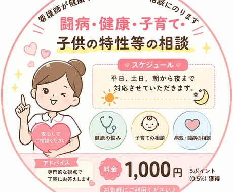 闘病・健康・子育て・子供の特性等の相談にのります 看護師が健康や子どものお悩み相談にのります イメージ1