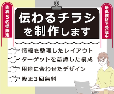 先着5名★最低価格　伝わるチラシ制作します 修正3回無料・両面対応可！初めての印刷・データ納品もお任せ イメージ1