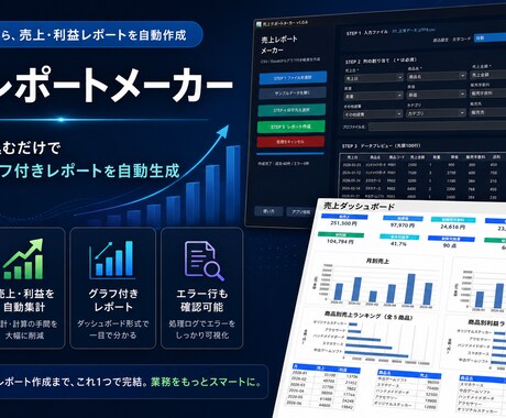 CSV Excelから売上レポートを自動作成します 売上・利益・売れ筋をグラフで簡単に見える化 イメージ1