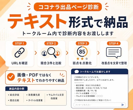 ココナラ出品ページを競合比較で診断します 弱点を、競合比較と100点満点の診断で分かりやすく整理します イメージ2