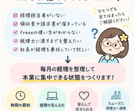 小規模法人のfreee経理をまるっと代行します 経理担当を雇うほどではない会社の「社外経理担当」になります イメージ2