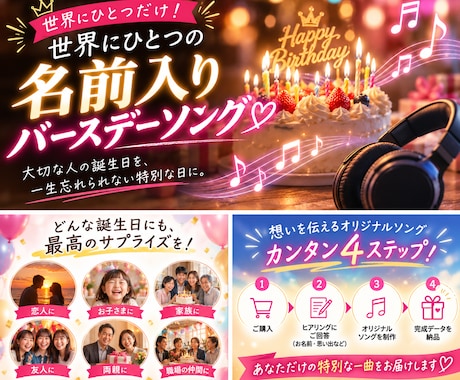 世界にひとつの名前入りバースデーソング作ります 「サプライズにぴったり！世界で一曲だけの誕生日ソング」 イメージ1