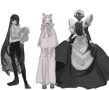 厚塗りでダーク可愛いイラストを描きます お面とフリルの多いお洋服大得意！たくさんお着替え出来ます！ イメージ2
