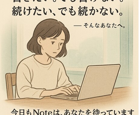 安心して継続できるNote環境を整えます 書いてあげてください。今日もNoteが、あなたを待ってます。 イメージ1