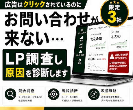 LPのお問い合わせが来ない原因を診断します 現役WEBマーケターが競合調査から改善方針までご提案 イメージ1