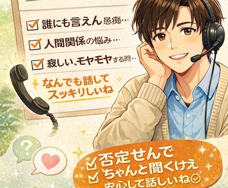 愚痴や悩みを話すだけでOK!お話お聞きします 話したい人気軽にどうぞ！モヤモヤをスッキリ吐き出そう！ イメージ1