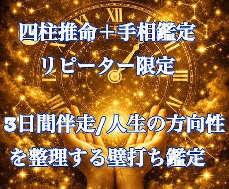 リピーター限定・四柱推命＋手相で壁打ち鑑定します 3日間伴走/人生の方向性を整理する壁打ち鑑定 イメージ1