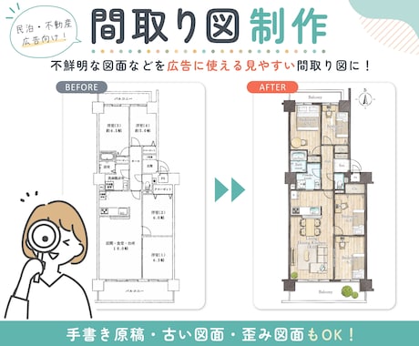 思わず目を引く！おしゃれな家具付き間取り図作ります 不動産広告・民泊に使える間取り図をお好みのスタイルで作成 イメージ1