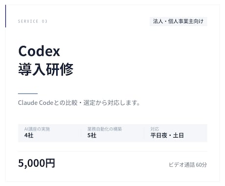 Codex導入研修を実施します 企業向け。Claude Codeとの比較選定から イメージ1