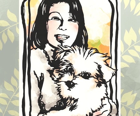 ペットと一緒の切り絵風似顔絵制作します 大切なペットと飼い主さんの思い出に。 イメージ1