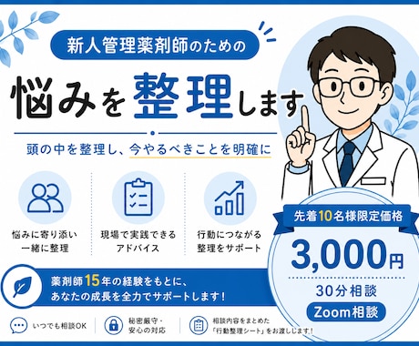 新人管理薬剤師の悩みをビデオチャットで整理します 頭の中を整理して、今やるべきことを明確に イメージ1