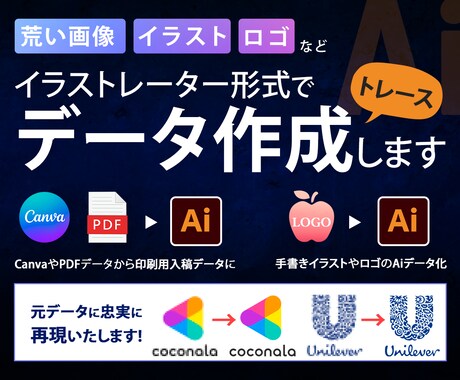 元データに忠実に画像→Aiデータ化承ります 手書き・イラスト・ゆがんだ画像・見えずらい画像もOK イメージ1