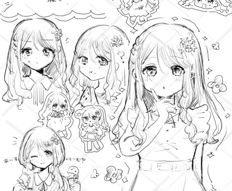 キャンバスに入る限り白黒イラスト詰め込んで描きます 色々なシチュエーション、表情をとにかく詰め込みます！ イメージ2