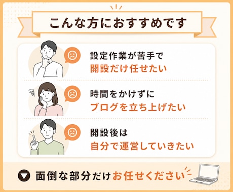 ブログ開設代行+実用的な特典で自走サポートします 面倒な設定はすべてお任せ！運営に使える特典付きで自走も安心 イメージ2