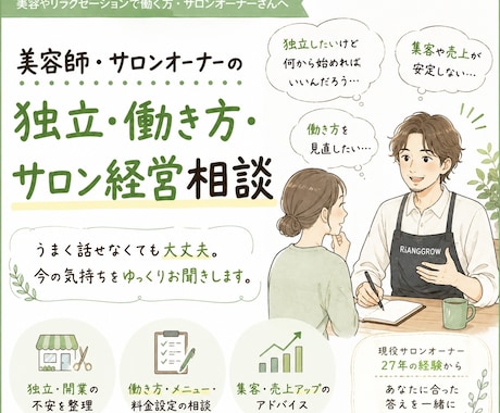 働き方やサロン運営開業までの悩みを一緒に整理します イメージ1