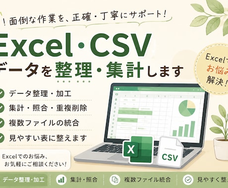 Excel・CSVデータを整理・集計します 面倒なデータ整理・加工を正確・丁寧にお手伝い イメージ1