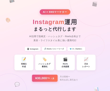 AIを活用してInstagramの運用を代行します 美容に強い文からリール企画までAI×人力でまるっとお任せ イメージ1
