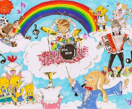 素敵な似顔絵入りイラストお描きします 愉快な動物たちのいる絵本のような世界へ飛び込んでみませんか？ イメージ2