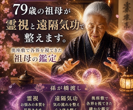 霊媒師家系79歳の祖母が霊視と遠隔気功で整えます 奥座敷で各界を視てきた祖母の鑑定／孫が橋渡し イメージ1