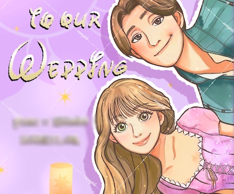 結婚式のウェルカムボード用イラストを描きます 海外アニメ風プリンセスイラストで結婚式の思い出作りのお手伝い イメージ2