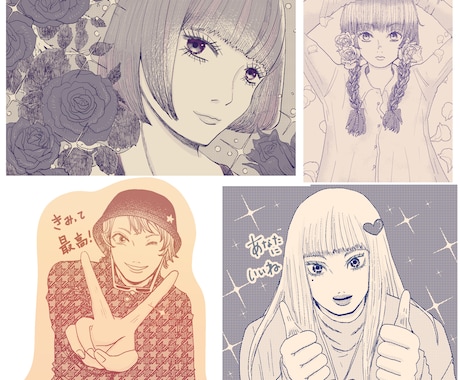 レトロかわいい女の子イラスト描きますます 単色でも目を引く、雰囲気たっぷりの女の子イラスト イメージ2