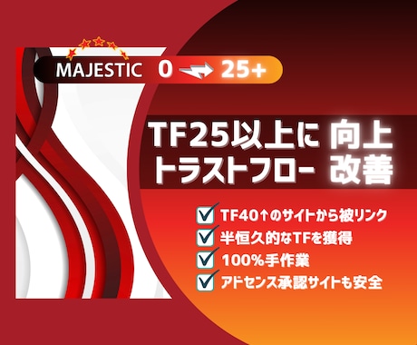 MajesticのTF値を25以上に向上します 【数値保証】トラストフロー改善、被リンク品質改善 イメージ1