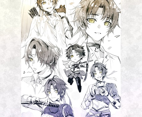 商用利用可能◎詰め合わせ・モノクロ一枚絵を描きます ペアも可◎挿絵やプレゼントに❄︎ ポイントカラーも出来ます イメージ2