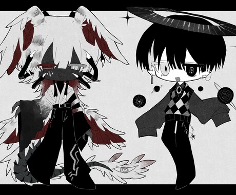 不穏・低彩度なミニキャラSDイラストをお描きします ✦グッズ制作・動画制作にご利用いただけるダークSDイラスト✦ イメージ1