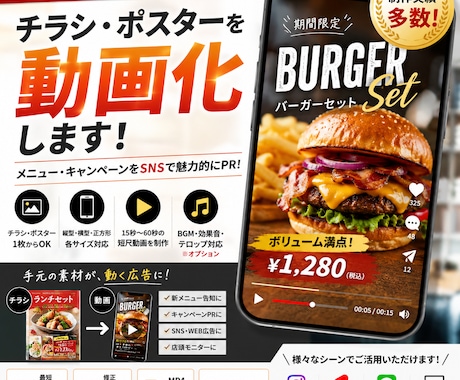 飲食店のチラシを動画化します イメージ1