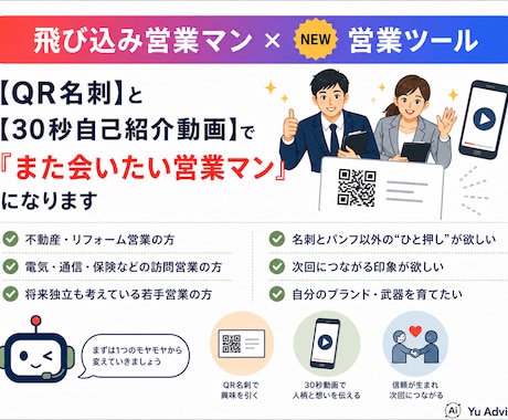 飛込み営業マン専用　QR名刺 30秒動画　作ります 会社の名刺だけに頼らない営業の武器作り イメージ1