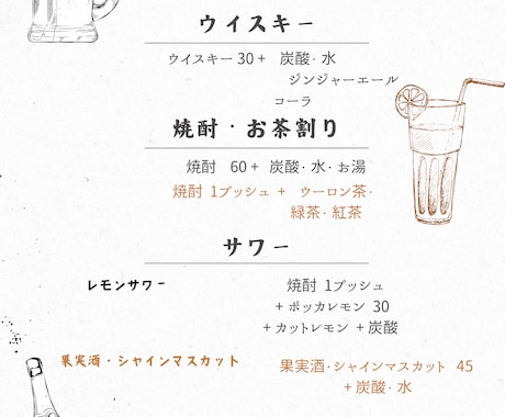 メニュー制作/ 酒屋やカフェ等の多ジャンル承ります お店の雰囲気に合わせて注文したくなるメニュー！ イメージ2