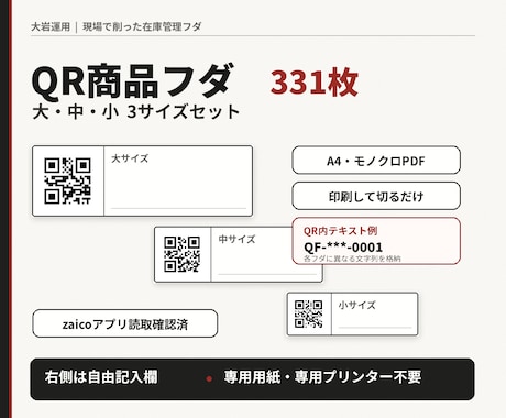 在庫管理に使えるQR商品フダ331枚を納品します イメージ1