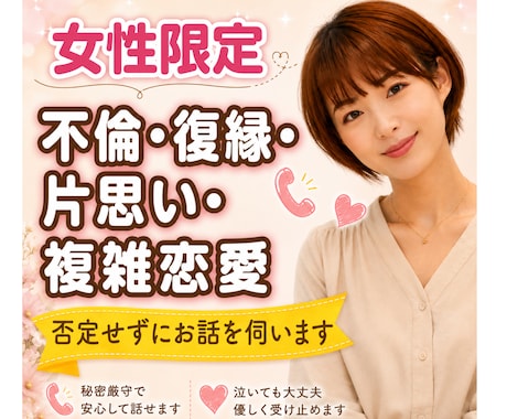 誰にも言えない複雑な恋…正論なしで優しく聴きます 心の渇きを知る私だから全力で味方します♪安心して話してね イメージ1