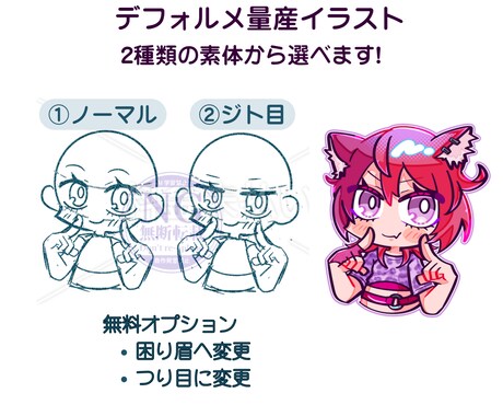 彩度の高い量産デフォルメキャラを描きます 画像2枚目の素体を元に、あなただけの1枚をお描きします！ イメージ2