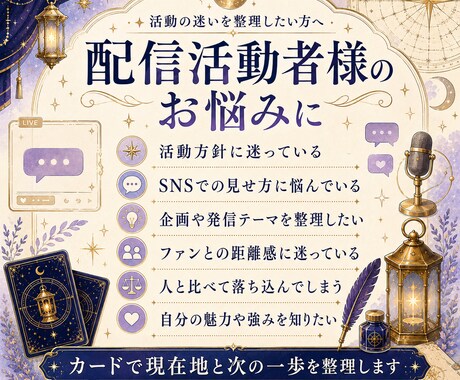 配信活動鑑定┆配信のお悩みをカードで占います Vtuber・配信者様の活動のお悩み整理お手伝いします イメージ2